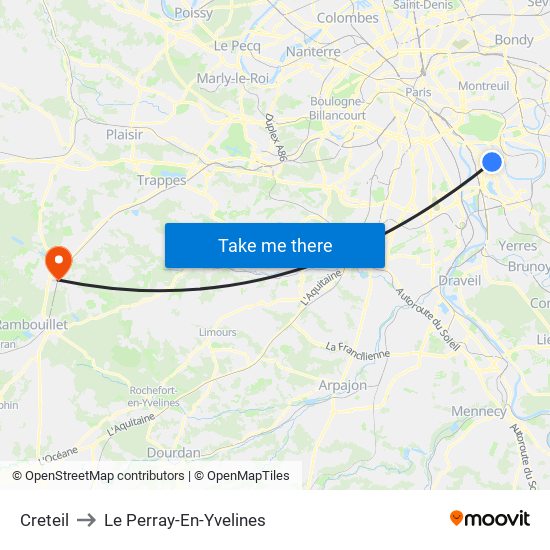 Creteil to Le Perray-En-Yvelines map