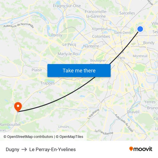 Dugny to Le Perray-En-Yvelines map