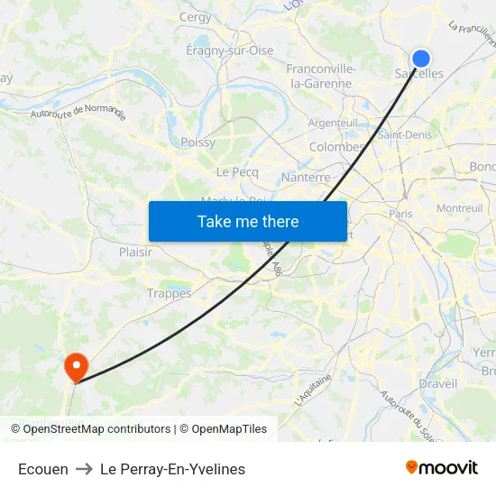 Ecouen to Le Perray-En-Yvelines map