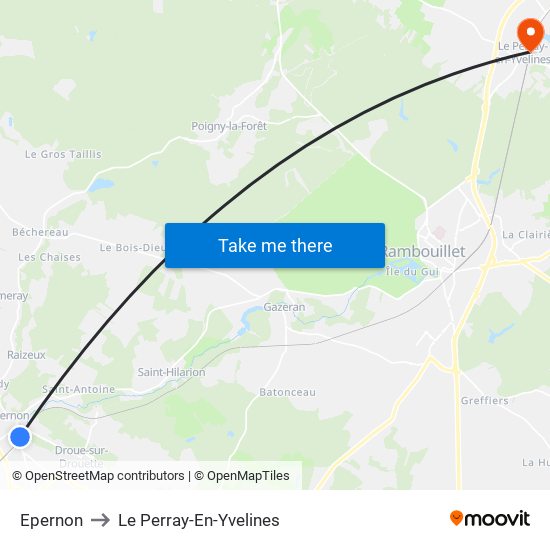 Epernon to Le Perray-En-Yvelines map