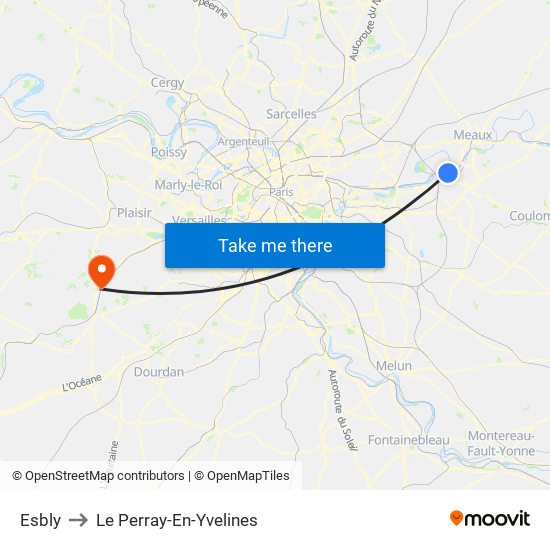 Esbly to Le Perray-En-Yvelines map