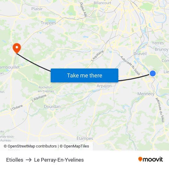 Etiolles to Le Perray-En-Yvelines map