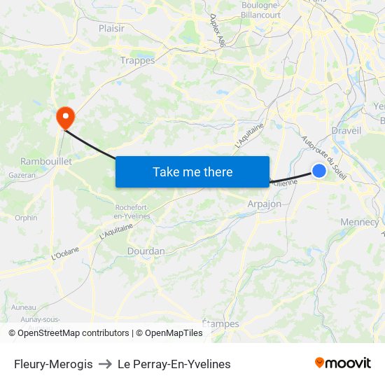 Fleury-Merogis to Le Perray-En-Yvelines map