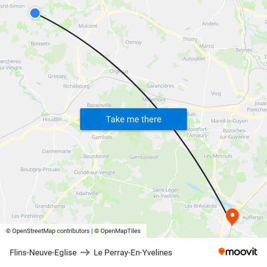 Flins-Neuve-Eglise to Le Perray-En-Yvelines map