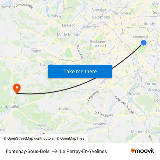 Fontenay-Sous-Bois to Le Perray-En-Yvelines map
