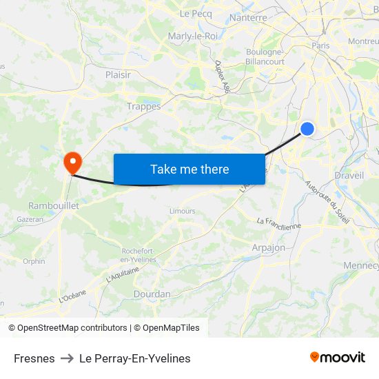 Fresnes to Le Perray-En-Yvelines map