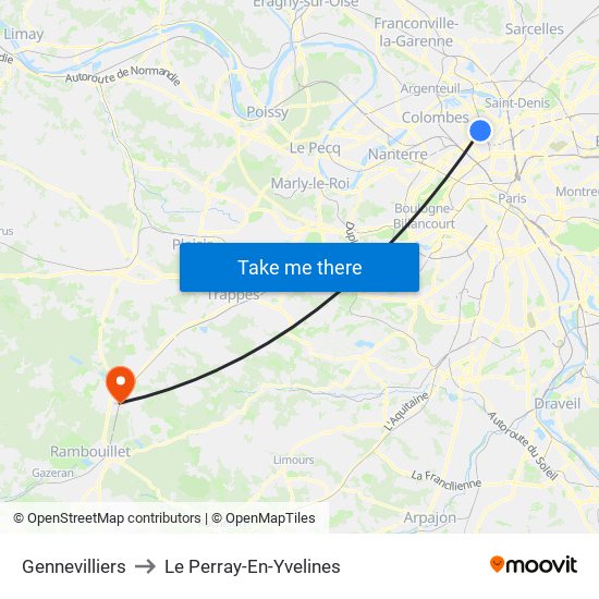 Gennevilliers to Le Perray-En-Yvelines map