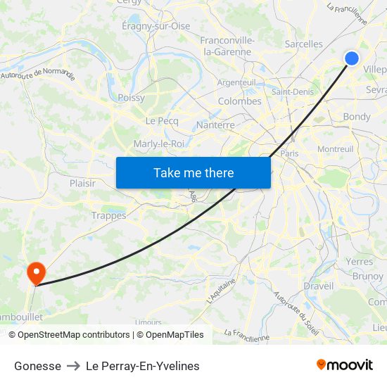 Gonesse to Le Perray-En-Yvelines map