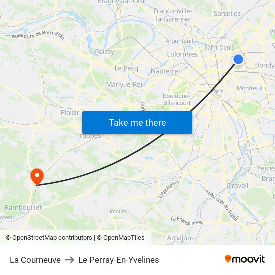 La Courneuve to Le Perray-En-Yvelines map
