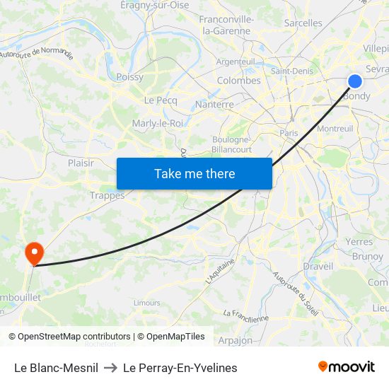 Le Blanc-Mesnil to Le Perray-En-Yvelines map