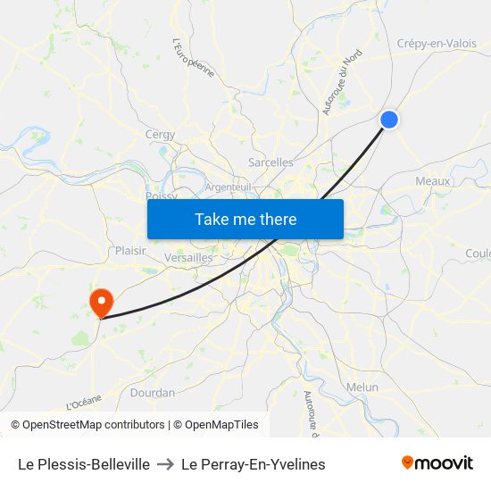 Le Plessis-Belleville to Le Perray-En-Yvelines map