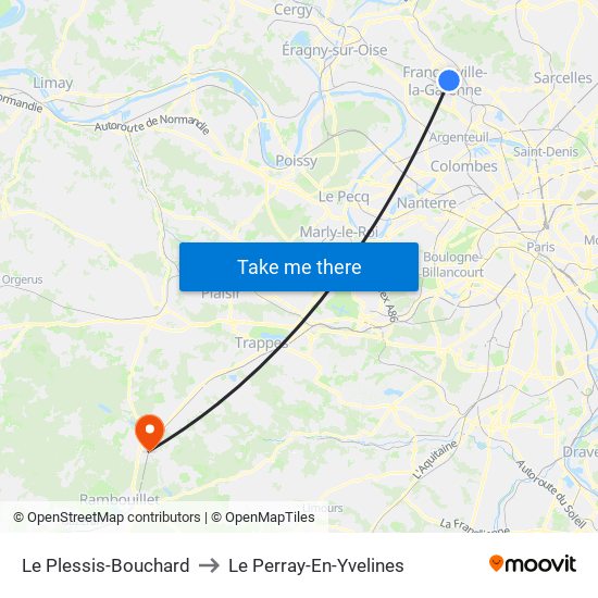 Le Plessis-Bouchard to Le Perray-En-Yvelines map