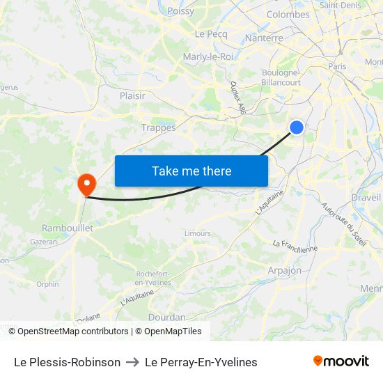 Le Plessis-Robinson to Le Perray-En-Yvelines map