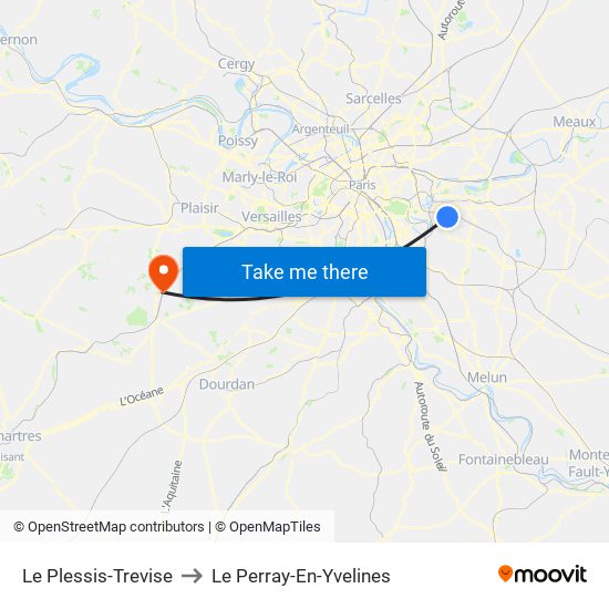 Le Plessis-Trevise to Le Perray-En-Yvelines map