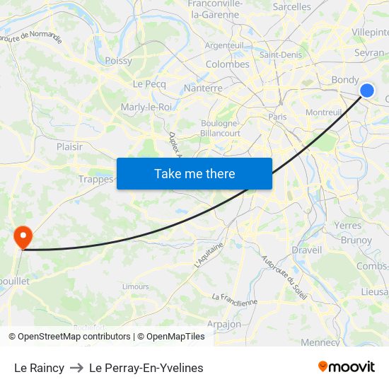 Le Raincy to Le Perray-En-Yvelines map