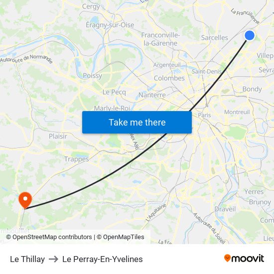 Le Thillay to Le Perray-En-Yvelines map