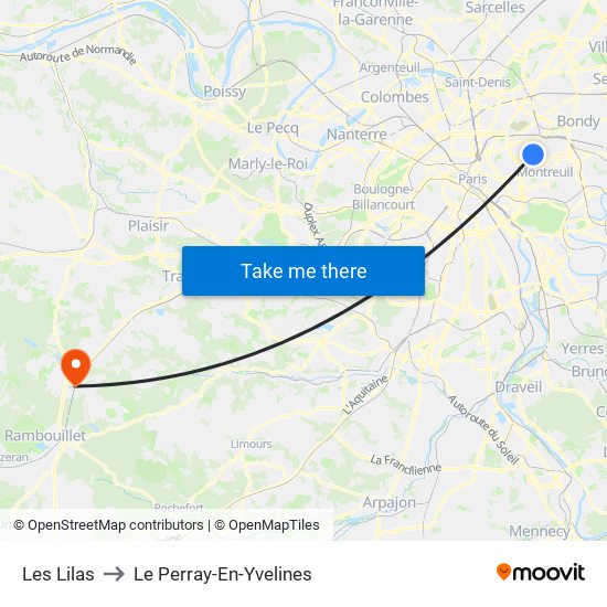 Les Lilas to Le Perray-En-Yvelines map