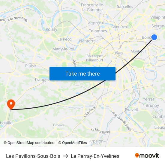 Les Pavillons-Sous-Bois to Le Perray-En-Yvelines map