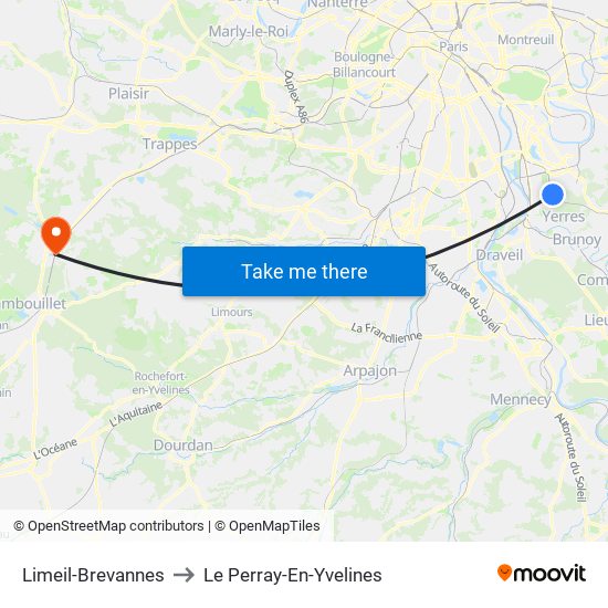 Limeil-Brevannes to Le Perray-En-Yvelines map