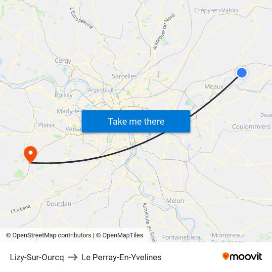 Lizy-Sur-Ourcq to Le Perray-En-Yvelines map