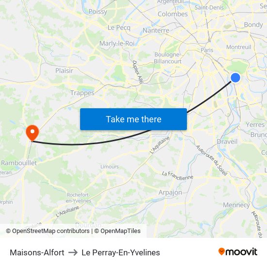 Maisons-Alfort to Le Perray-En-Yvelines map