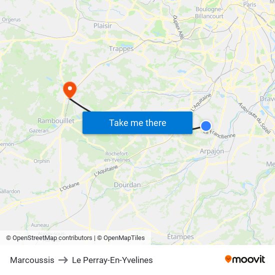 Marcoussis to Le Perray-En-Yvelines map