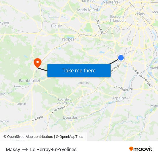 Massy to Le Perray-En-Yvelines map