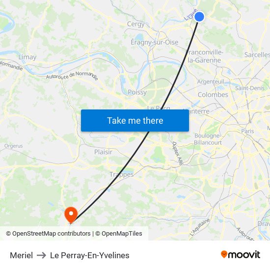 Meriel to Le Perray-En-Yvelines map