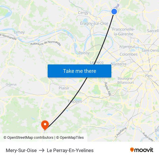 Mery-Sur-Oise to Le Perray-En-Yvelines map