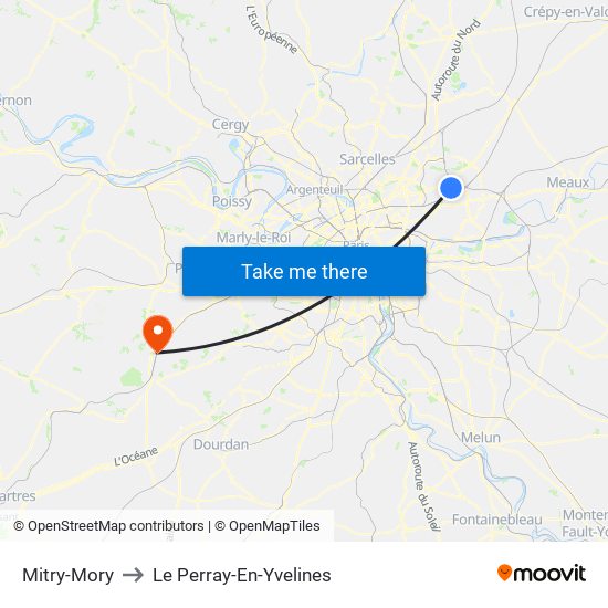 Mitry-Mory to Le Perray-En-Yvelines map