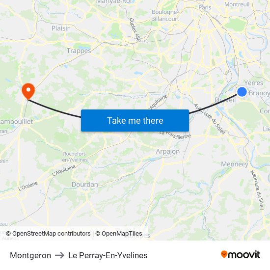 Montgeron to Le Perray-En-Yvelines map