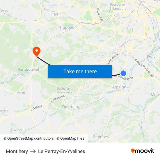 Montlhery to Le Perray-En-Yvelines map