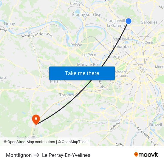 Montlignon to Le Perray-En-Yvelines map