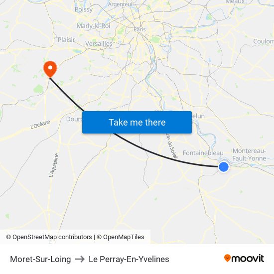 Moret-Sur-Loing to Le Perray-En-Yvelines map