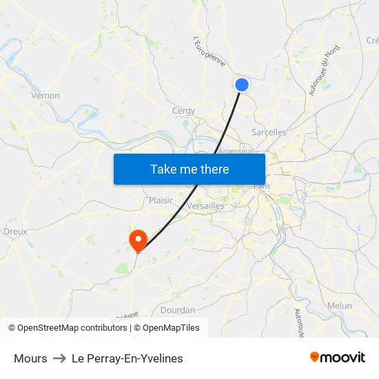 Mours to Le Perray-En-Yvelines map