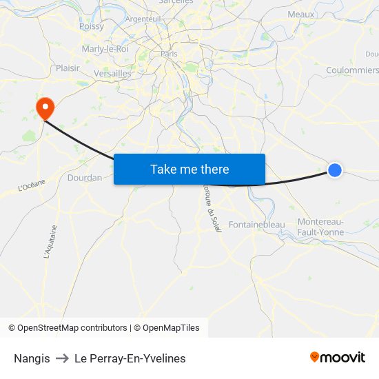 Nangis to Le Perray-En-Yvelines map