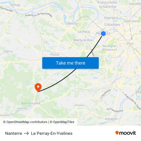 Nanterre to Le Perray-En-Yvelines map