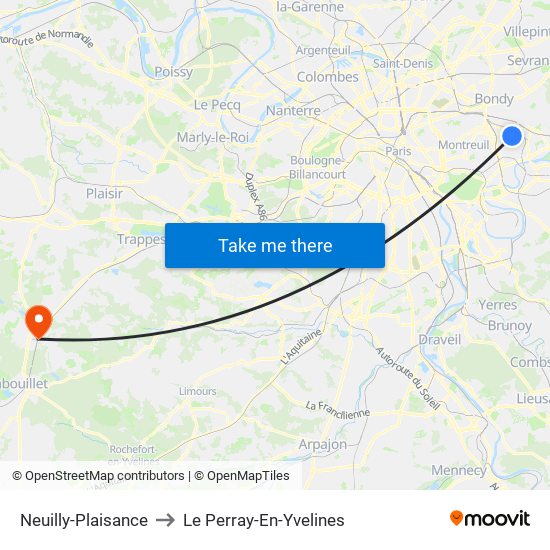 Neuilly-Plaisance to Le Perray-En-Yvelines map