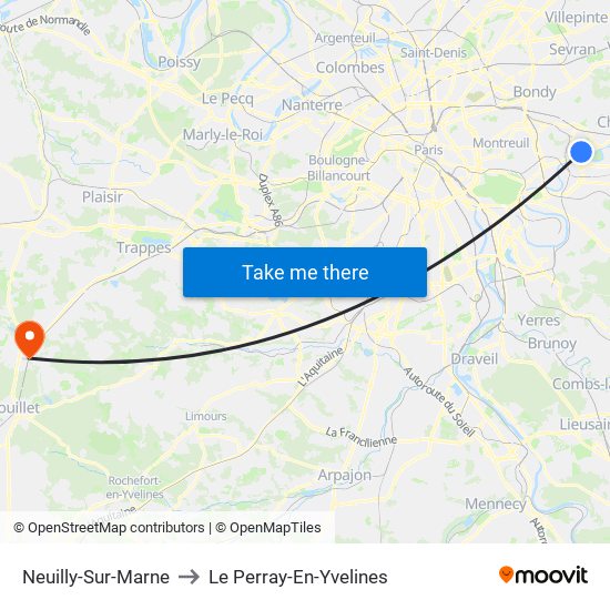 Neuilly-Sur-Marne to Le Perray-En-Yvelines map