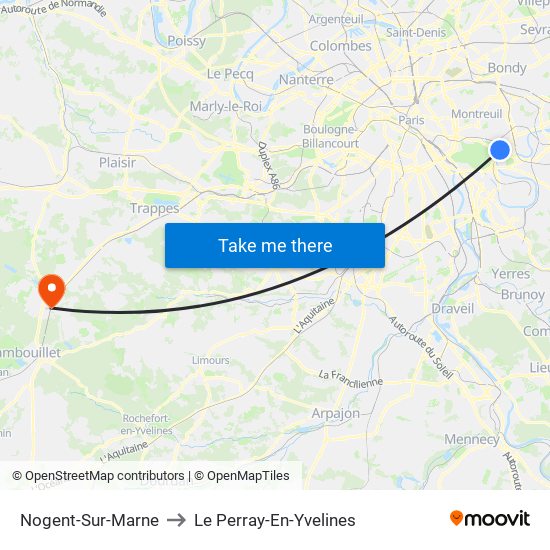 Nogent-Sur-Marne to Le Perray-En-Yvelines map