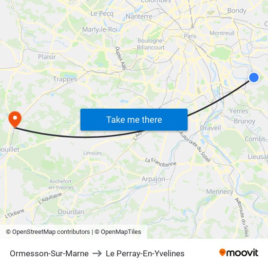 Ormesson-Sur-Marne to Le Perray-En-Yvelines map