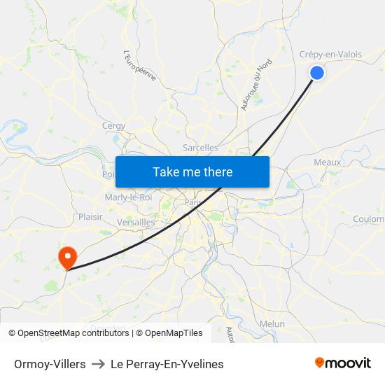 Ormoy-Villers to Le Perray-En-Yvelines map