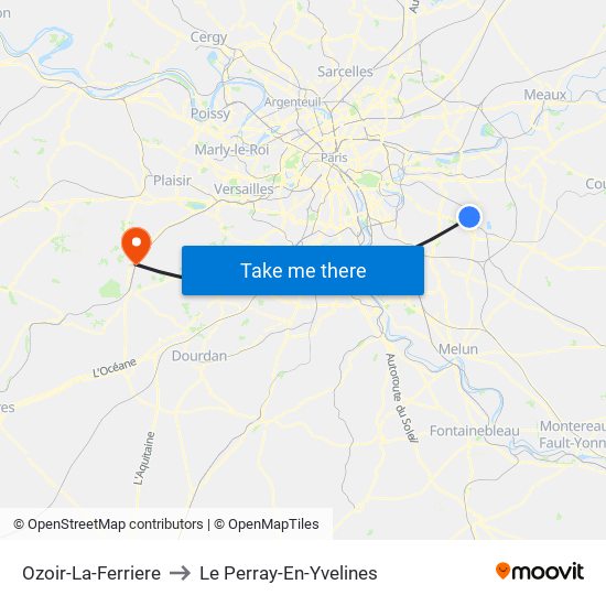 Ozoir-La-Ferriere to Le Perray-En-Yvelines map