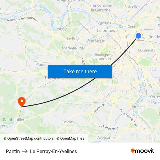 Pantin to Le Perray-En-Yvelines map