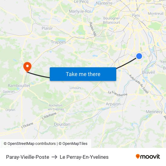 Paray-Vieille-Poste to Le Perray-En-Yvelines map