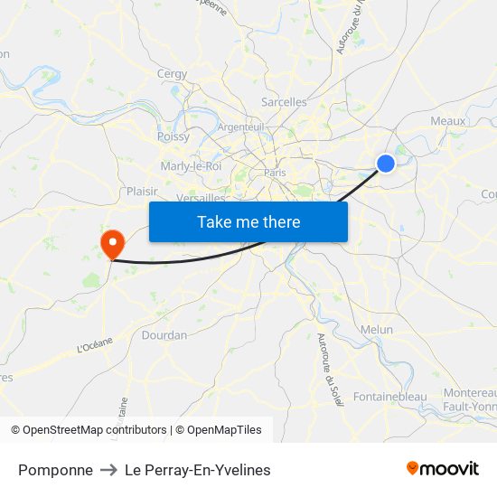 Pomponne to Le Perray-En-Yvelines map