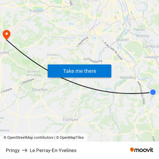 Pringy to Le Perray-En-Yvelines map