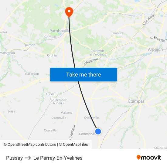 Pussay to Le Perray-En-Yvelines map