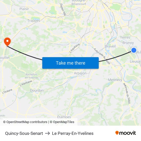Quincy-Sous-Senart to Le Perray-En-Yvelines map