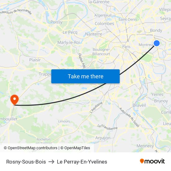 Rosny-Sous-Bois to Le Perray-En-Yvelines map